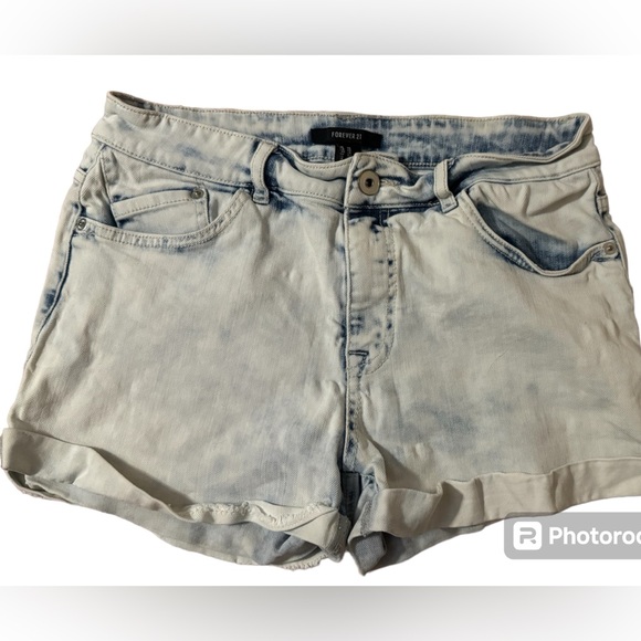 FOREVER 21 Jean Shorts Women's Size 29 Distressed High Rise Bleached Cuffed - Picture 1 of 5